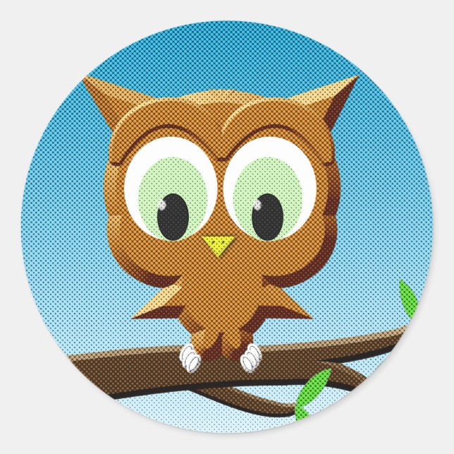 Newsprint Cartoon Owl Runder Aufkleber (Vorderseite)