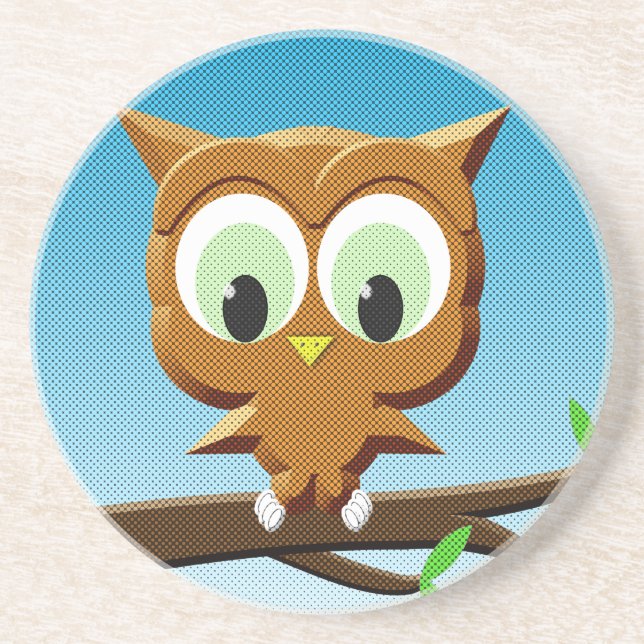 Newsprint Cartoon Owl Sandstein Untersetzer (Vorne)