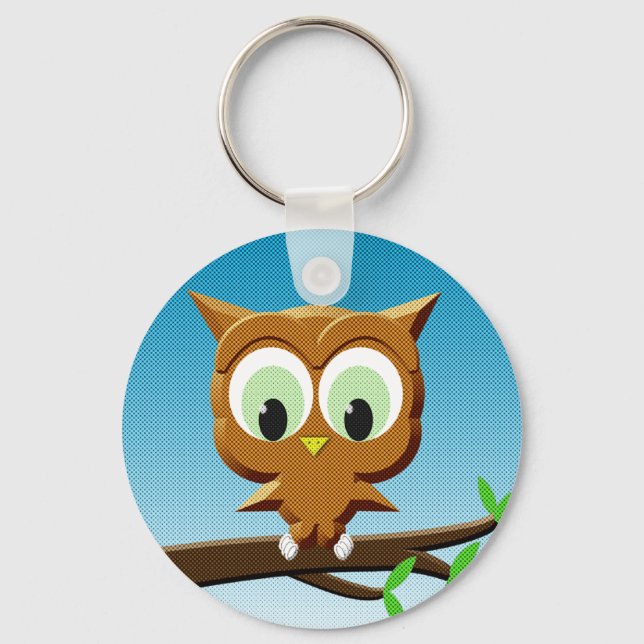 Newsprint Cartoon Owl Schlüsselanhänger (Vorderseite)