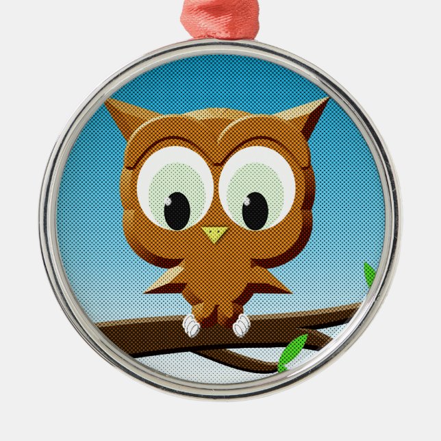 Newsprint Cartoon Owl Silbernes Ornament (Vorne)