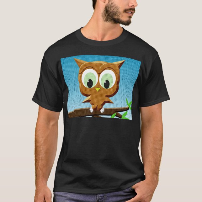 Newsprint Cartoon Owl T-Shirt (Vorderseite)