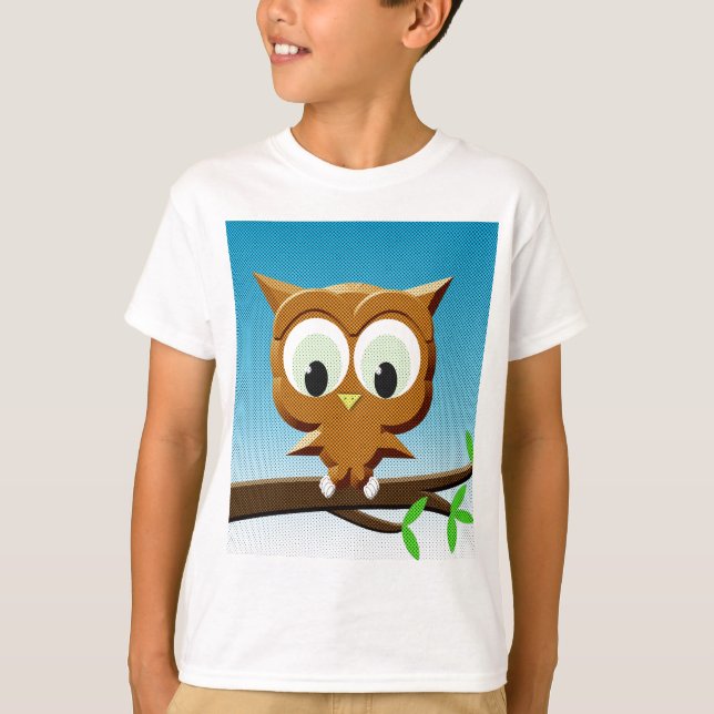 Newsprint Cartoon Owl T-Shirt (Vorderseite)