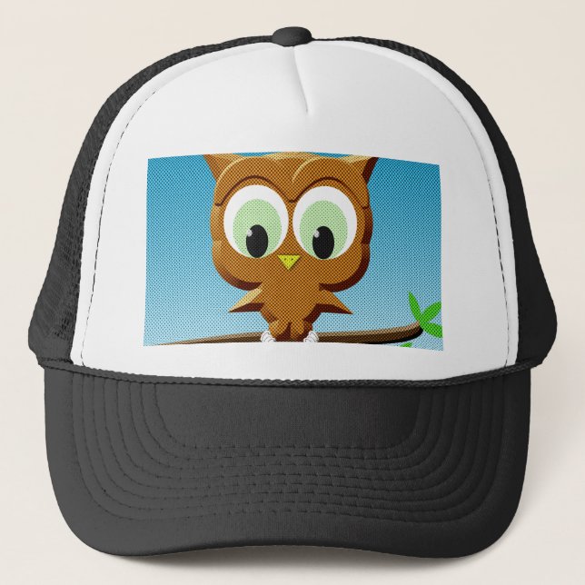 Newsprint Cartoon Owl Truckerkappe (Vorderseite)