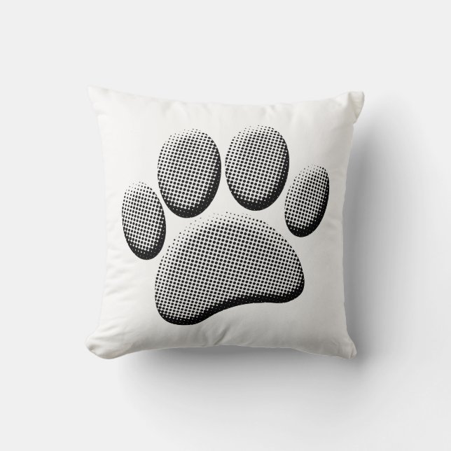 Newsprint Halftones Cartoon Dog Paw Prints Kissen (Vorderseite)