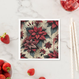 Newsprint Poinsettia Grunge Art Decoupage Napkins Serviette