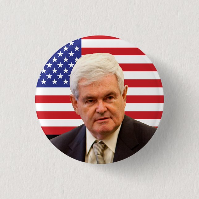 Newt Gingrich u. US-Flagge Button (Vorderseite)