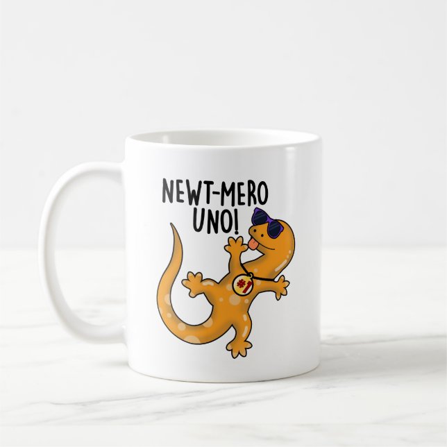 Newt-mero Uno Funny Newt Pun Kaffeetasse (Links)
