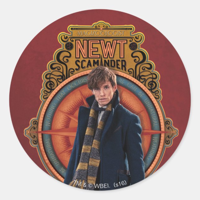 NEWT SCAMANDER™ Stehend Art Nouveau Panel Runder Aufkleber (Vorderseite)