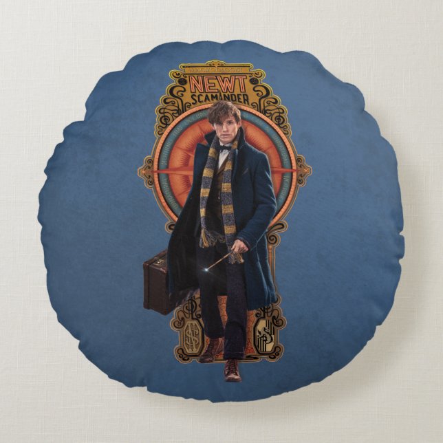 NEWT SCAMANDER™ Walking Art Nouveau Panel Rundes Kissen (Vorderseite)