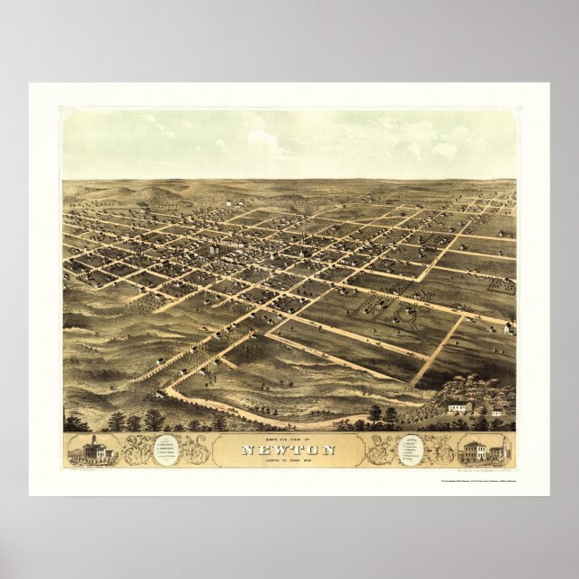 Newton, IA Panorama Karte - 1868 Poster (Vorne)