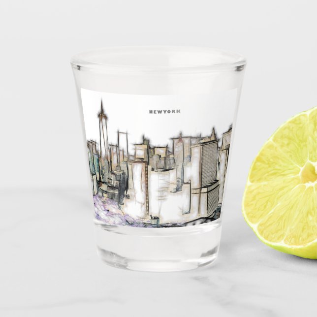 Newyork City Zeichnend Schwarz-Weiß-Skyline Schnapsglas (Vorderseite)