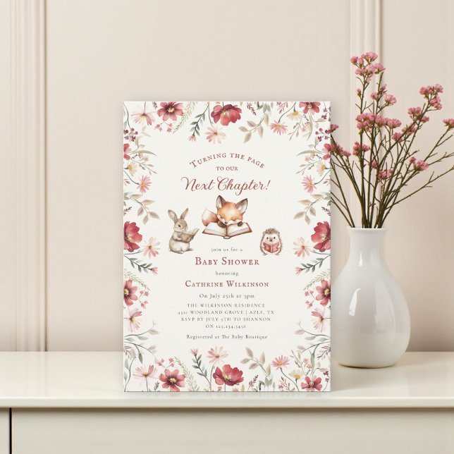 Next Chapter  animals wildflowers baby shower Einladung (Von Creator hochgeladen)