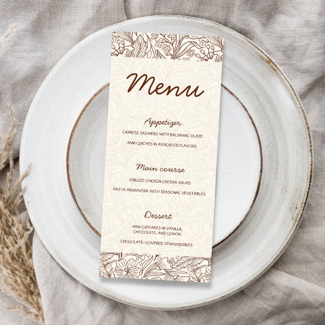 Next Chapter Floral Brown Bridal Shower Menükarte (Next Chapter Floral Brown Bridal Shower Menu)