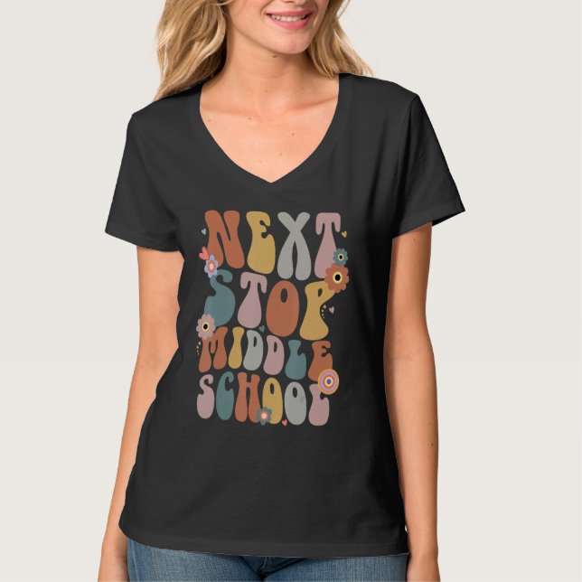 Next Stop Middle School Groovy Retro 5th Grade Gra T-Shirt (Vorderseite)
