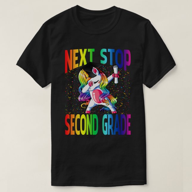 Next Stop Second Grade Graduation Unicorn T-Shirt (Design vorne)