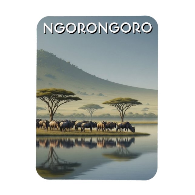 Ngorongoro Tansania Gnus Magnet (Vertikal)