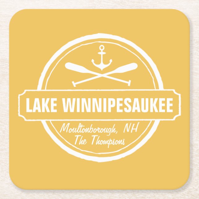 NH Lake Winnipesaukee Sonderstadt, Name, Anker Rechteckiger Pappuntersetzer (Vorderseite)