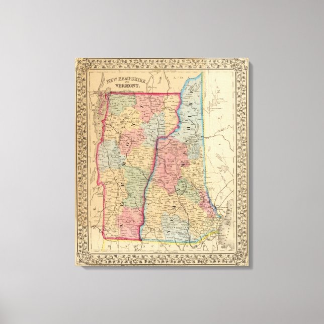NH, Vermont Map von Mitchell Leinwanddruck (Vorderseite)