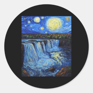 Niagara Fälle - Van Gogh Stil - Sternennacht Runder Aufkleber
