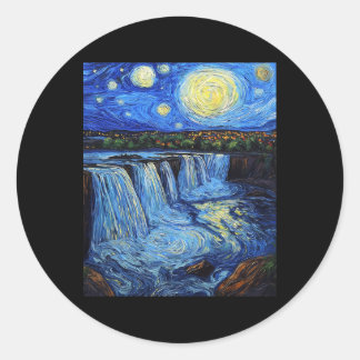 Niagara Fälle - Van Gogh Stil - Sternennacht Runder Aufkleber