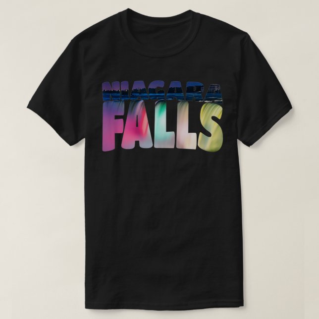 Niagara Falls at Night Canada USA Typografy Souve T-Shirt (Design vorne)