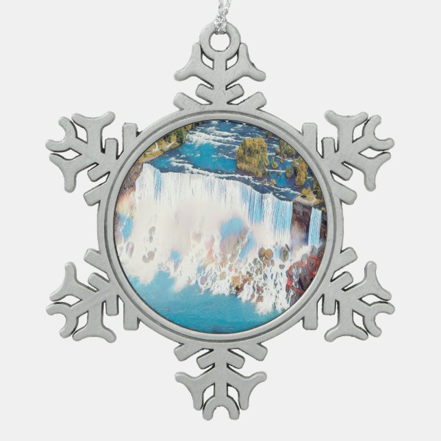 NIAGARA FALLS - Panorama Schneeflocken Zinn-Ornament (Vorderseite)