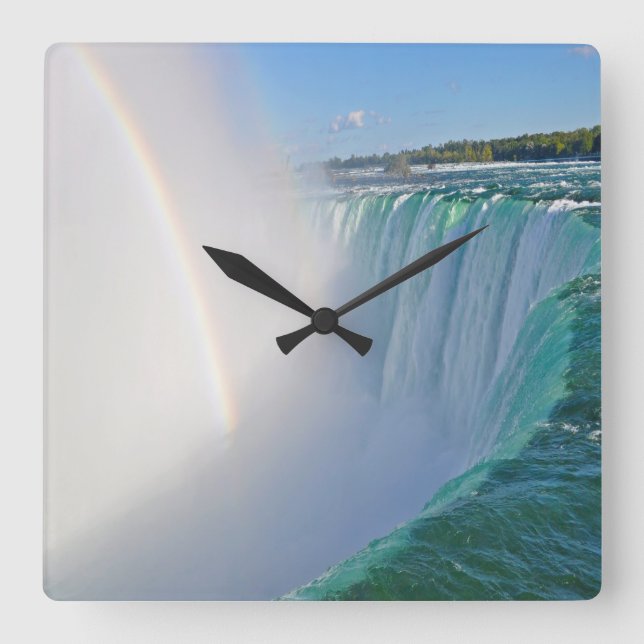 Niagara- Fallshufeisen-Fälle u. Regenbogen-Uhr Quadratische Wanduhr (Vorderseite)