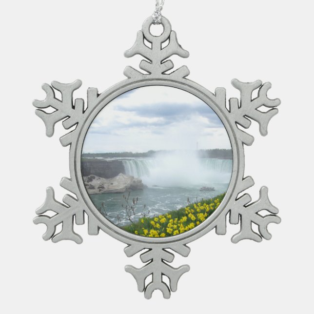 Niagara- Fallskanadier-Seite Schneeflocken Zinn-Ornament (Vorderseite)