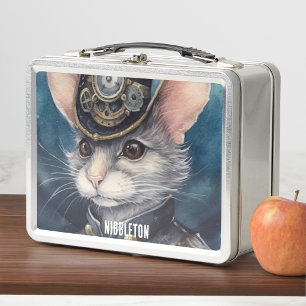 Nibbleton Steampunk cat individuelle Name Metall Brotdose