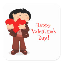 Nibbling Valentine Heart Boy Square Sticker
