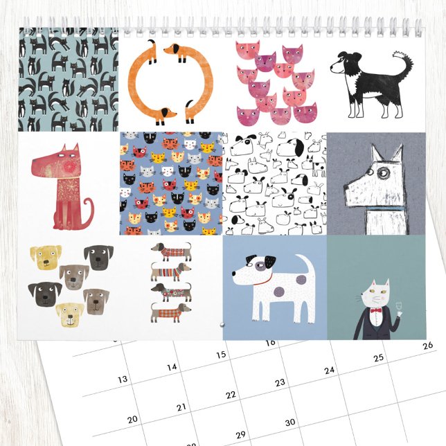 Nic Squirrell Katzen und Hunde Kalender (Fun Cats and Dogs calendar with original art by NIc Squirrell)