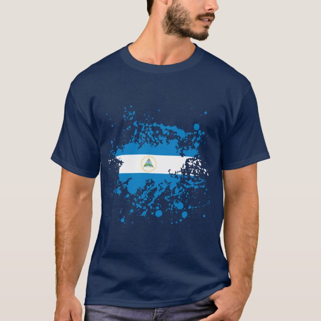 Nicaragua-Flaggen-Tinten-Spritzer T-Shirt (Vorderseite)