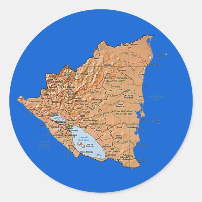 Nicaragua Karte Aufkleber (Vorderseite)