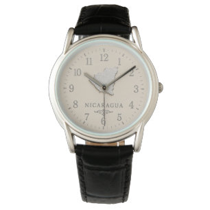 Nicaragua-Karte Creme Silber Armbanduhr