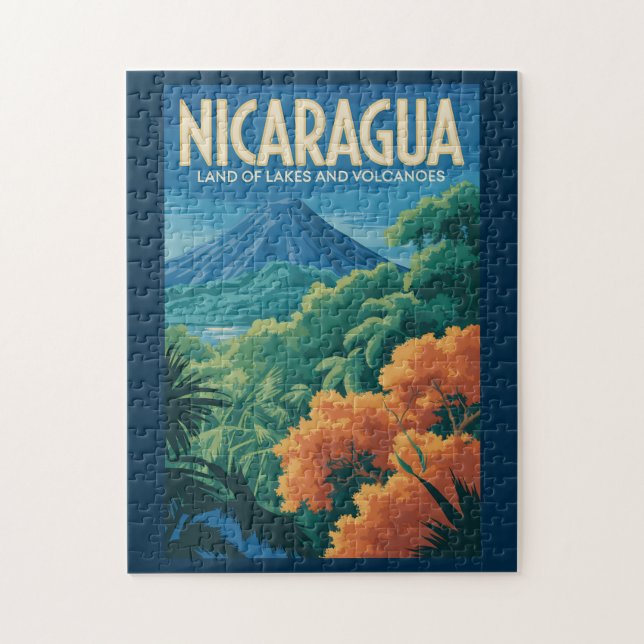Nicaragua Vulkan Illustration Reise Kunst Vintage (Vertikal)