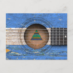 Nicaraguanische Flagge für alte akustische Gitarre Postkarte