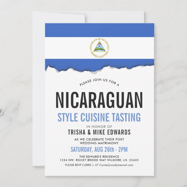 NicaraguaParty-Flaggen-Weiß des cuisine-| lädt ein Einladung (Vorderseite)