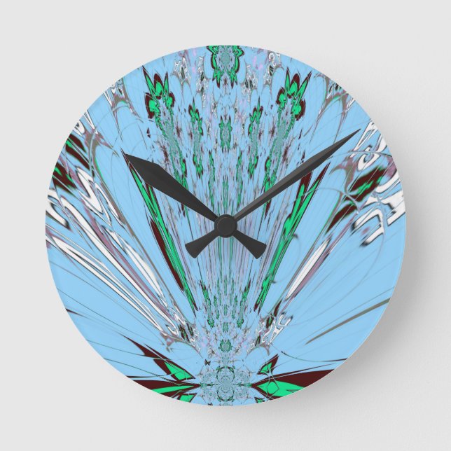 Nice Beautiful Aqua Phantastisches Blumenmuseum Runde Wanduhr (Vorderseite)