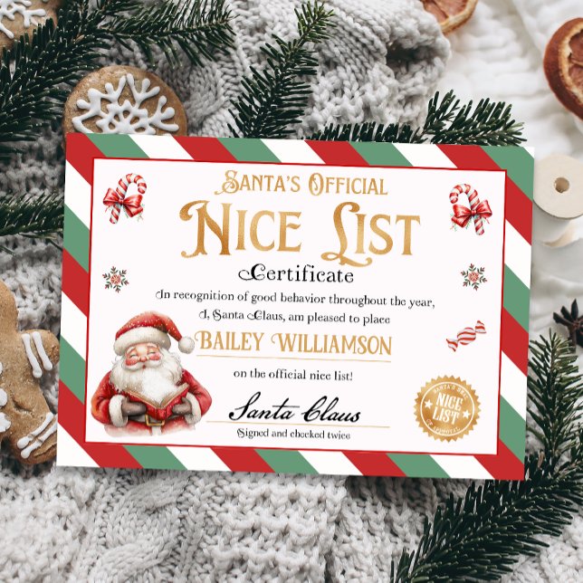 Nice Certificate from Santa Approved zweimal überp Einladung (nice certificate official nice list Santa Claus instant download printable)
