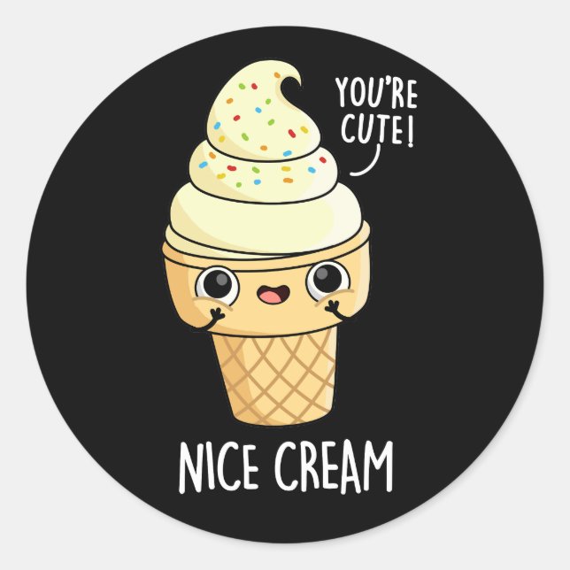 Nice Cream Funny Ice Cream Pub Dark BG Runder Aufkleber (Vorderseite)