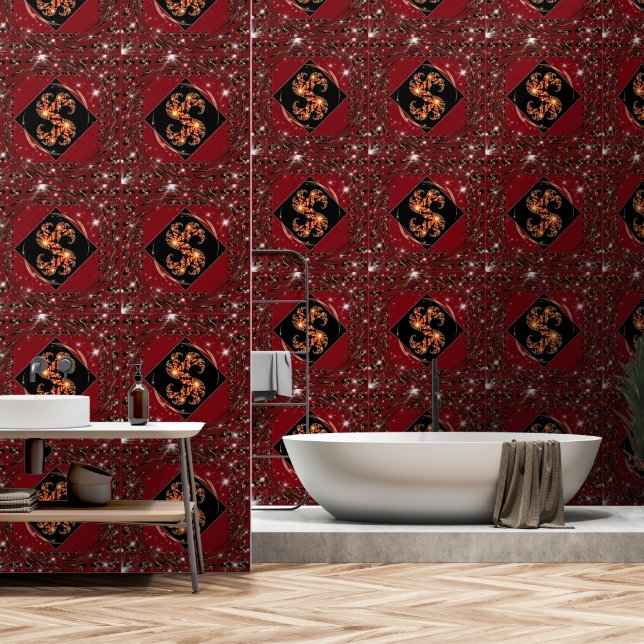 "Nice Day" Luxury Wallpaper: Red Swirl Fractal Ene Tapete (Badezimmer)