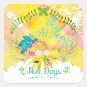 "Nice Days" Schlaftaube Kariert Quadratischer Aufkleber