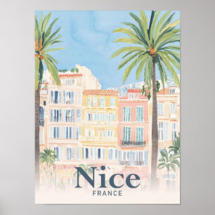 Nice France Aquarellmalerei Reisen Poster