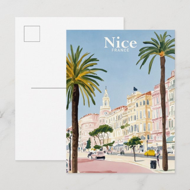 Nice France Aquarellmalerei Reisen Postkarte (Vorne/Hinten)
