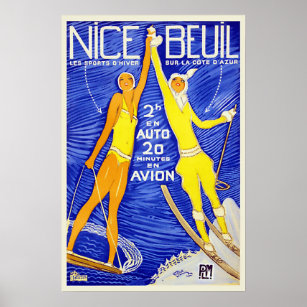 Nice France Riviera Vintage Travel Poster