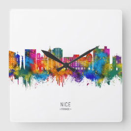 Nice France Skyline Quadratische Wanduhr