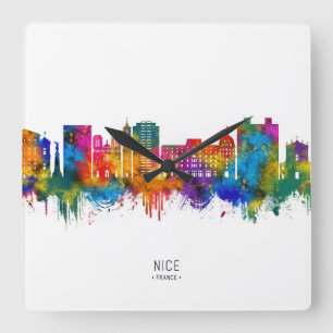 Nice France Skyline Quadratische Wanduhr