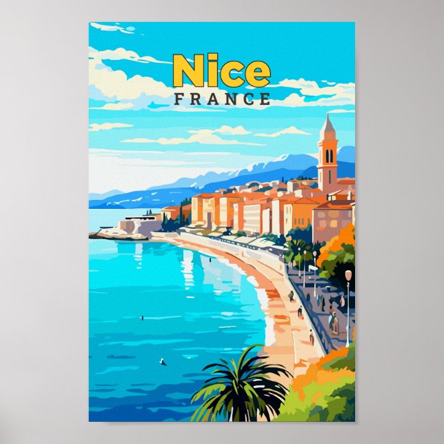 Nice France Travel Art Vintag Illustration Poster (Vorne)