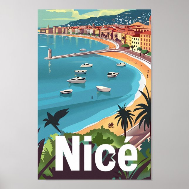 Nice France Vintag Retro Travel Illustration Poster (Vorne)