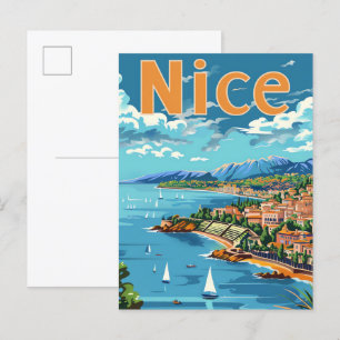 Nice France Vintag Retro Travel Illustration Postkarte